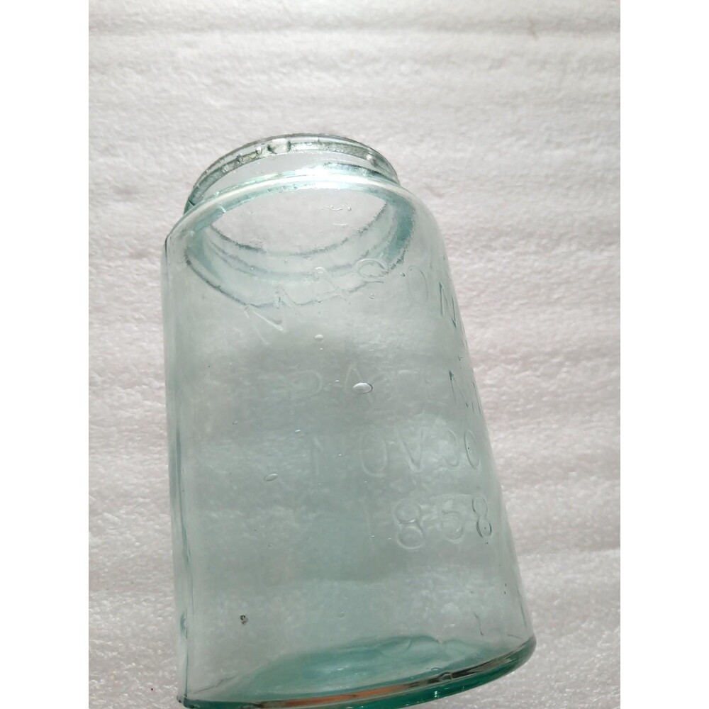Antique Aqua Blue Mason Jar Bubbly Early Canning No Lid Minor Crack Farmhouse - Picture 6 of 6